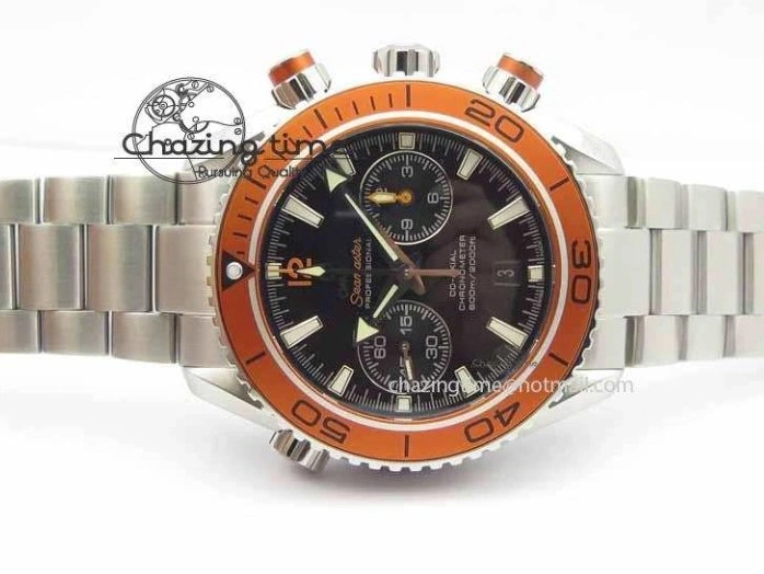 0320 Sophisticated Planet Ocean Master Chronometer Chrono SS OM 1:1 Best Edition Orange On SS Bracelet A 8156